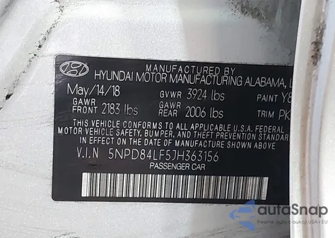 2018 Hyundai Elantra Sel из США, поврежденный, VIN 5NPD84LF5JH363156